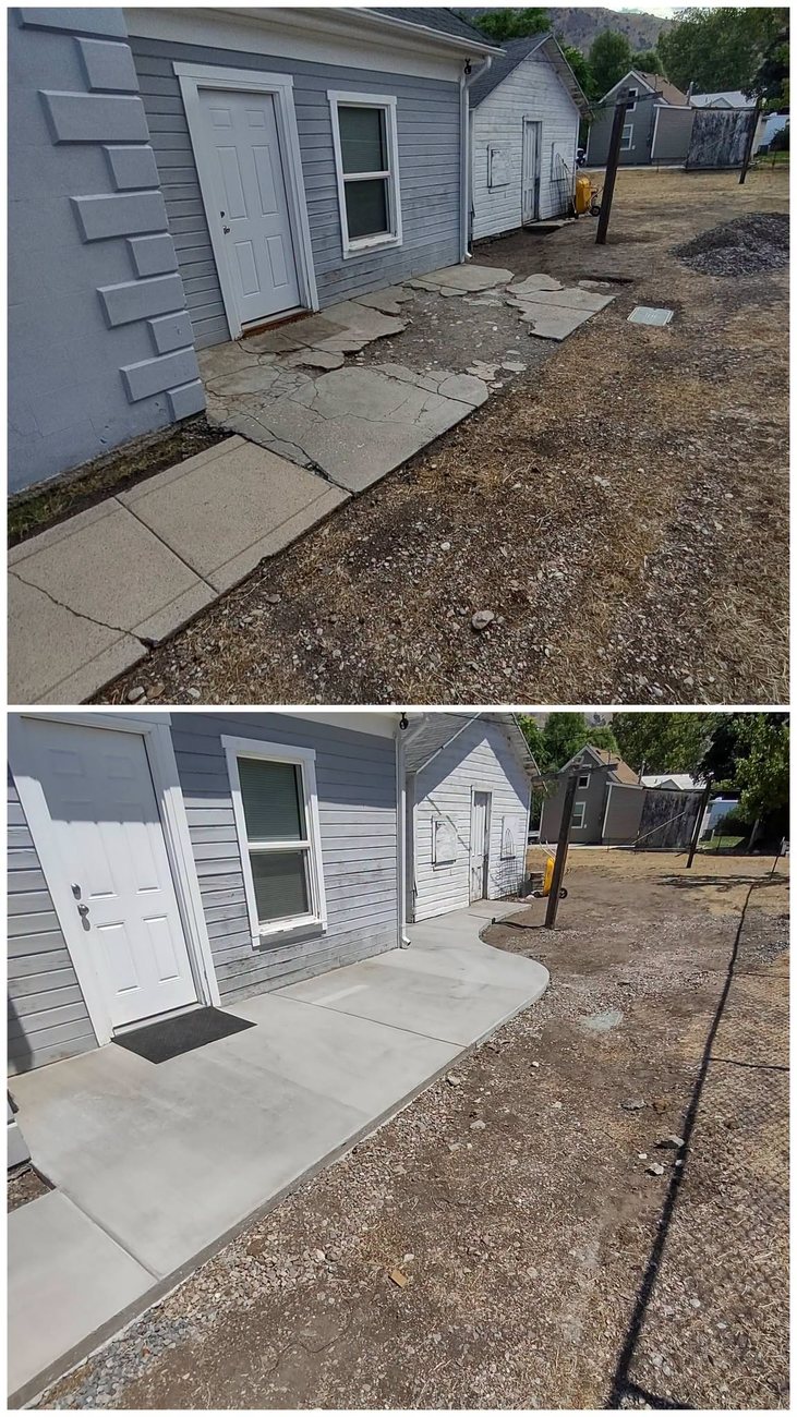 A cracked concrete slab being torn out for repair and replacement